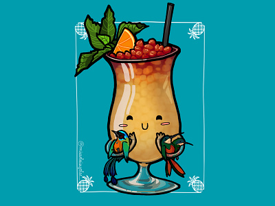 Carnivorous Food Series - Trinidad Cobbler agcc2016 animal cartoon cocktail food illustration missdaisydee procreate rufous tailed jacamar trinidad motmot trinidadcobbler