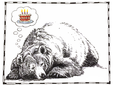 Happy Bearthday animal bear birthday cake card chrisrhee digital grizzly illustration ink photoshop present