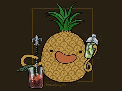 Carnivorous Foods Series - Pineapple alligator cocktail fleur de lis food illustration new orleans pineapple procreate tales of the cocktail totc