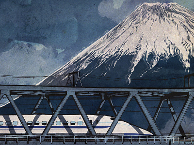 Bullet Train and Mount Fuji bullet train japan mt fuji photoshop procreate rail snowcaps tokyo train transit transportation