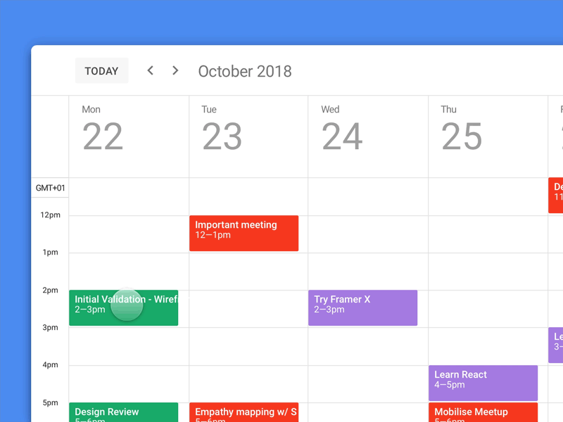 Eat your lunch! calendar drag and drop event gcal lunch made with framer making the world a better place product design ui web web app