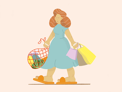 Woman with shopping character design follow graphic design illustration personage
