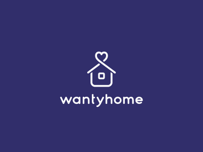 Wantyhome heart home house line logo love real estate agency want window
