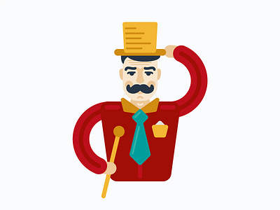 Pan Panych gentleman hat logo man mark mascot mustache stick suit tie