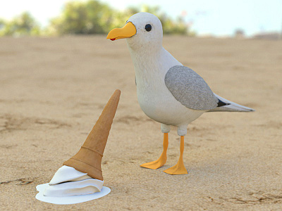 Beach thugs 3d animation beach c4d cinema4d gull holiday ice cream illustration mograph seagull vacation