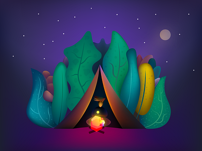 Calm Camp calm camp campfire fire forest mesh moonlight night serene tent