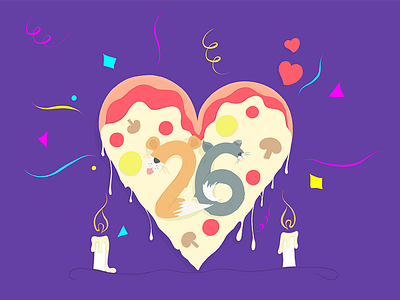 Birthday eGreeting birthday candles cat celebration cheese dog heart pizza toppings typography wish