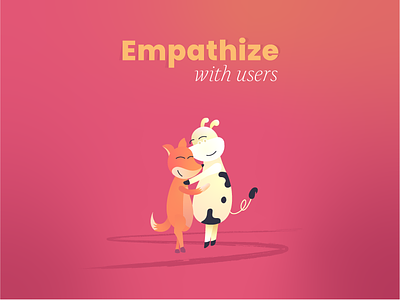 Empathize with users book characters cow digital empathy fox gradient happy hug illustration storytelling understand