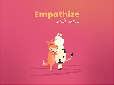 Empathize with users book characters cow digital empathy fox gradient happy hug illustration storytelling understand
