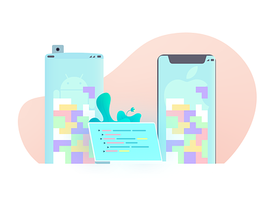 Mobile development with Flutter android app blog camera code development device gradient illustration ios mobile pastel