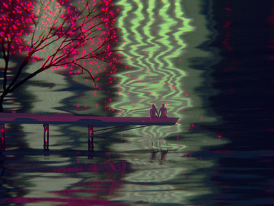 P I E R 3d a e s t h e t i c audiovisual blender cherry blossoms city cyberpunk illustration motion design pier reflections sakura vaporwave vr water