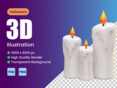 HALLOWEEN CANDLE 3D ICON ILLUSTRATION