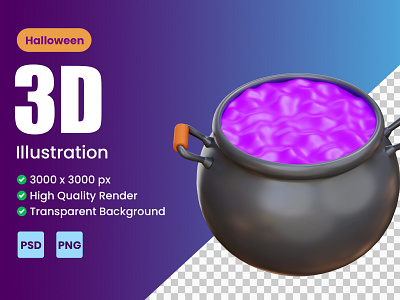 HALLOWEEN CAULDRON POT 3D ICON ILLUSTRATION