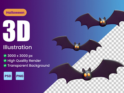 HALLOWEEN BAT 3D ICON ILLUSTRATION