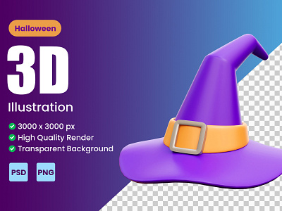 HALLOWEEN WITCH HAT 3D ICON ILLUSTRATION