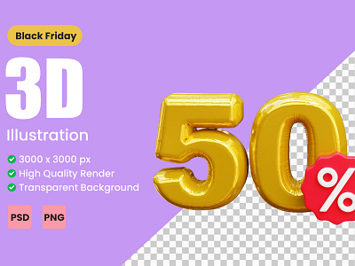 50% DISCOUNT 3D ICON ILLUSTRATION