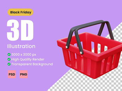 SHOPPING BASKET 3D ICON ILLUSTRATION