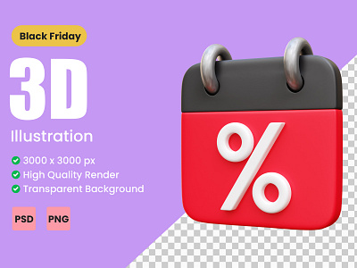 CALENDAR DISCOUNT 3D ICON ILLUSTRATION