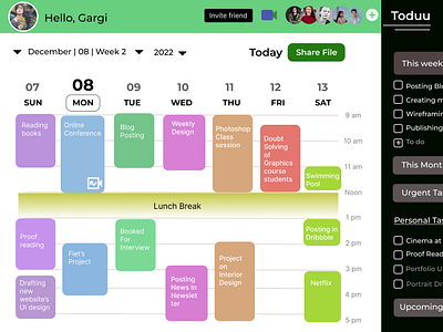 Calender ui in a personal task management platform