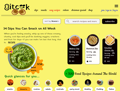 A recipe page for '8itcook'- cooking website landing page. branding design logo typography ui