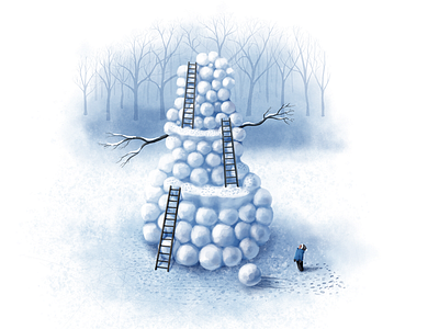 Giant Snowman boy childrens illustration kids lit art picture book art snow snow day snowman tree trees winter