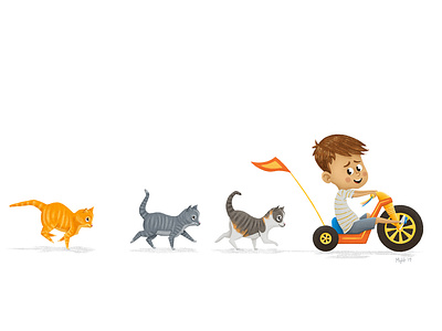 Leader of the Pack - Full big wheel big wheels boy cat character chasing children children art children book children book illustration children books childrens book childrens books childrens illustration childrens lit illustration kid kitten kitties picture book