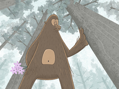 Bigfoot Character bigfoot character children children art children book children book illustration children books childrens book childrens books childrens illustration childrens lit forest illustration perspective picture book pine trees sasquatch tree trees woods