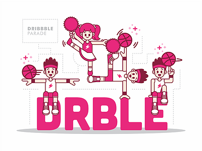 DRIBBBLE PARADE basketball character cute dribbble enjoy happy illustration parade shots vector