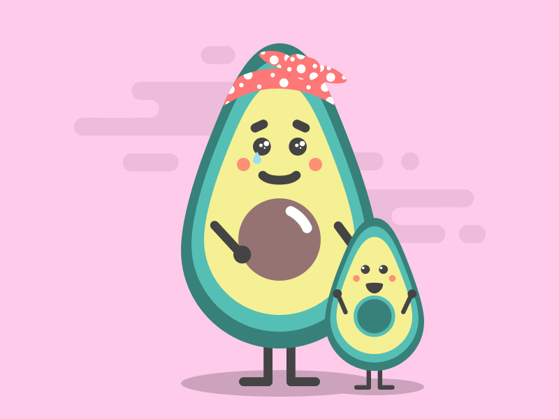 Avocado mom & kid pregnant kid mother summer vegetables illustration avocado