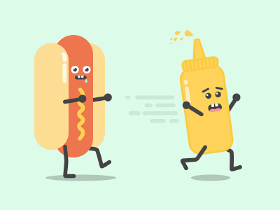Hotdog & Mustard duo hotdog illustration mustard running scared zombie