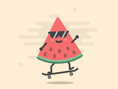 Watermelon Skater cool fresh fruit illustration jump ollie skateboard sunglasses