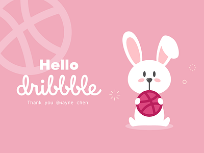 Hello Dribbble! cute first shot illustrator invitation invite pink rabbit