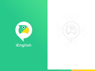 IENGLISH-LOGO green icon illustration logo parrot