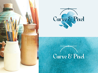 Curve and Pixel artist brand identity branding business logo design logo watercolour watercolour logo