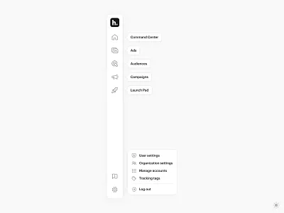 Humming – Sidebar UI Component adtech app component components dark mode darkmode dashboard design icons light menu navigation product settings side bar sidebar ui ux web app