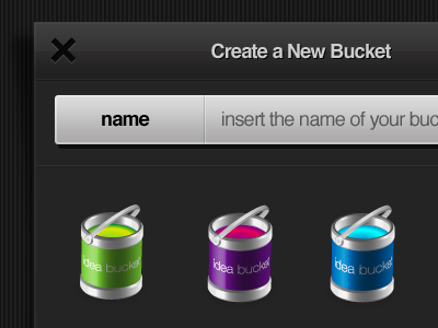 Create a New Bucket icons ipad modal view