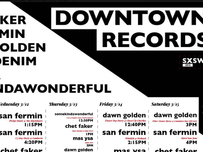 Downtown Records SXSW Poster downtown minimalist music of poster red text touch