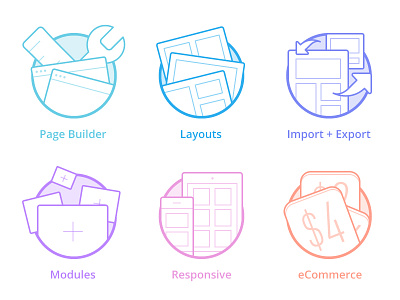 Page Builder Icons circle ecommerce export icons illustration import layout line modules responsive