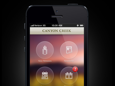 Canyon Creek Mobile Dashboard app icons ios mobile ui ux wine club winery