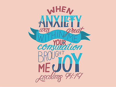 Psalms 94:19 anxiety blue hand type hand typography joy pink procreate red scripture teal type matters