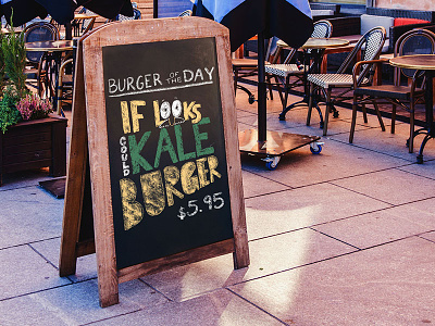 If Looks Could Kale bob belcher bobs burger burger of the day chalk lettering challenge graphic design green hand lettering sandwich sign typography yellow