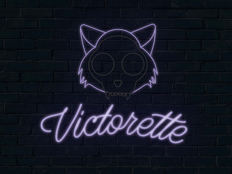 Victorette in Neon brickwlall cat cat illustration cat lady monoline neon neon light purple typography