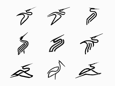 Monoline Stork Sketches animal bird branding brandmark custom logo design identity identity designer logo logo design logo designer mark monoline process sketch stork symbol designer