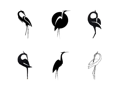 Heron - sketches WIP animal branding brandmark custom logo design heron identity identity designer logo logo design logo designer mark process sketches symbol designer