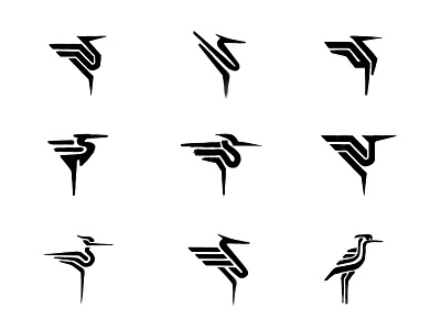 Heron sketches (5) animal branding brandmark custom logo design heron identity identity designer logo logo design logo designer mark process sketches symbol designer