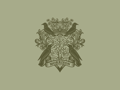 Coat of Arms branding brandmark coat of arms custom logo design detailed logo flowers identity identity designer logo logo design logo designer mark poppies raven shield symbol designer vintage