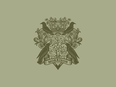 Coat of Arms branding brandmark coat of arms custom logo design detailed logo flowers identity identity designer logo logo design logo designer mark poppies raven shield symbol designer vintage