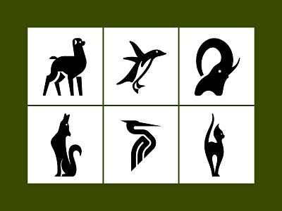 6 animal logos alpaca animal animal logo branding brandmark cat custom logo design elephant heron identity identity designer lama logo logo design logo designer mark penguin symbol designer wolf