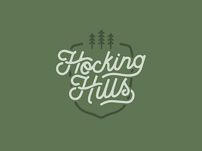 Hocking Hills, Ohio badge custom green hills hocking lettering logo monoline nature pine script trees