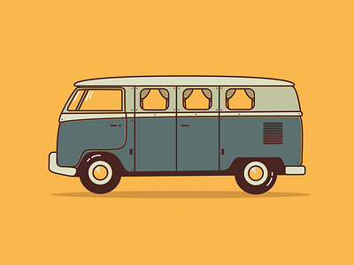 Volkswagen Bus bus flat illustration monoline vintage volkswagen vw